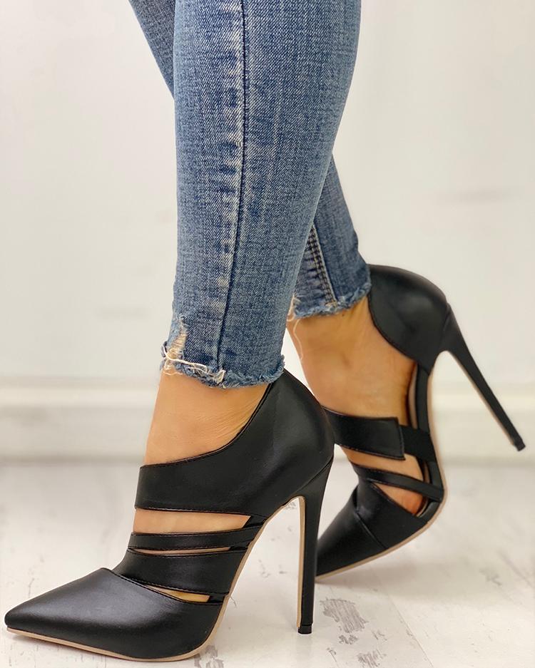 

Pointed Toe Cut Out Thin Heels, Black