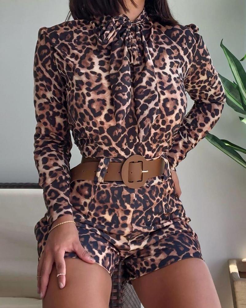 

Leopard Print Tied Neck Top & Shorts Set