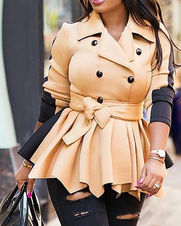 

Stylish Bowtie Tied Contrast Color Coat, Yellow