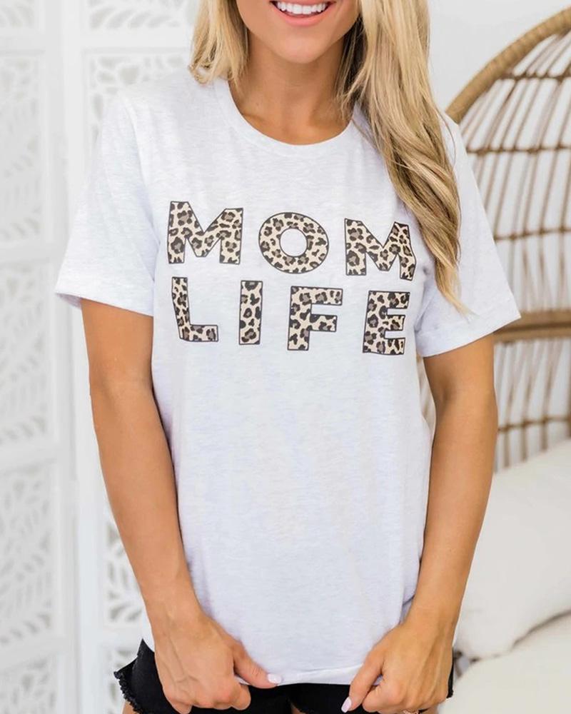 

Leopard Letter Print Casual T-shirt, White