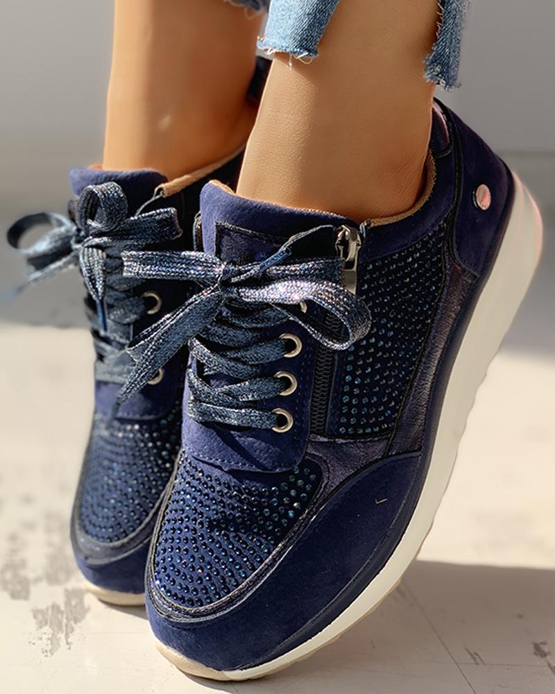 

Suede Sequins Insert Breathable Sneakers, Blue