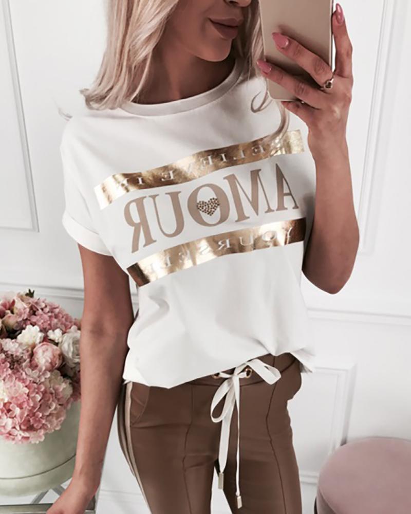 

Short Sleeve Letter Print Casual T-Shirt