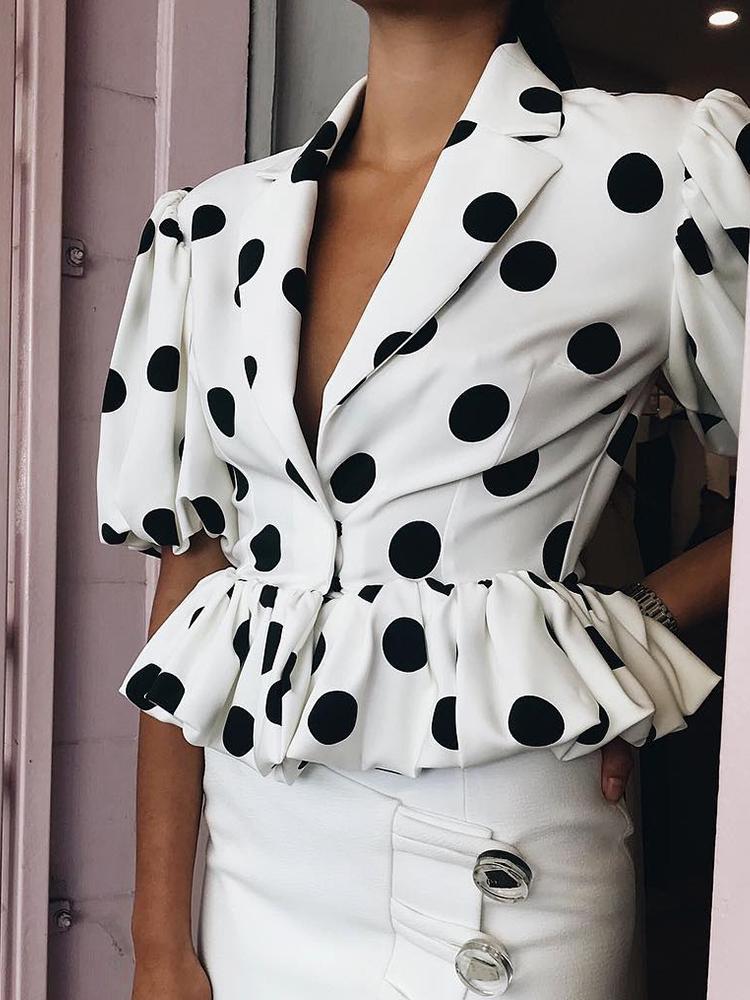 

Dot Ruffles Design Casual Coat, White