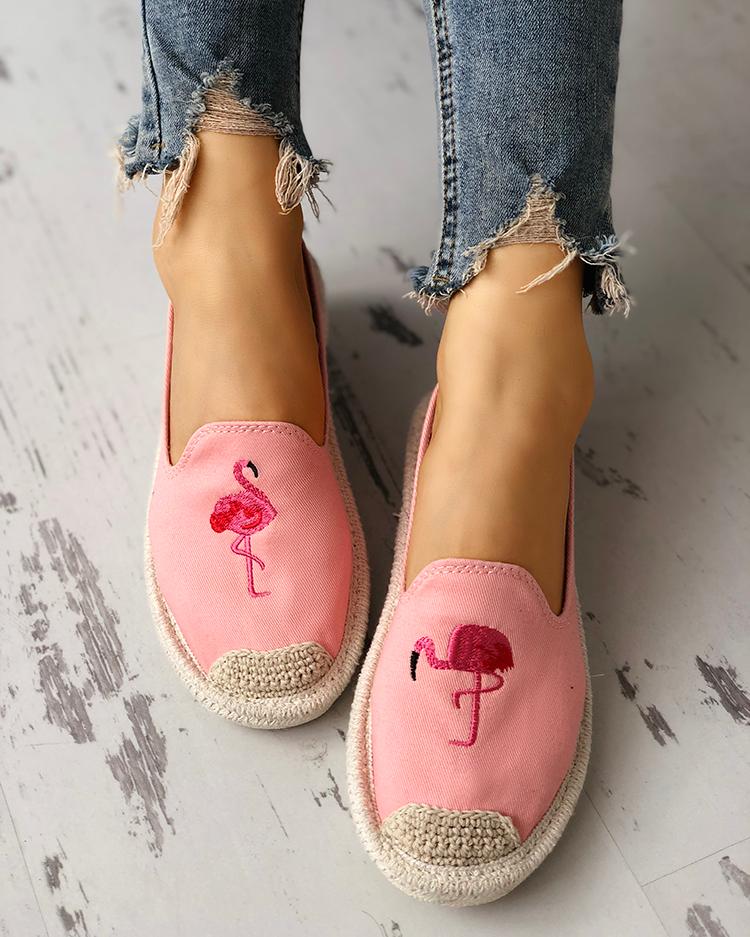 

Flamingo Embroidery Espadrille Flat Shoes, Pink;blue