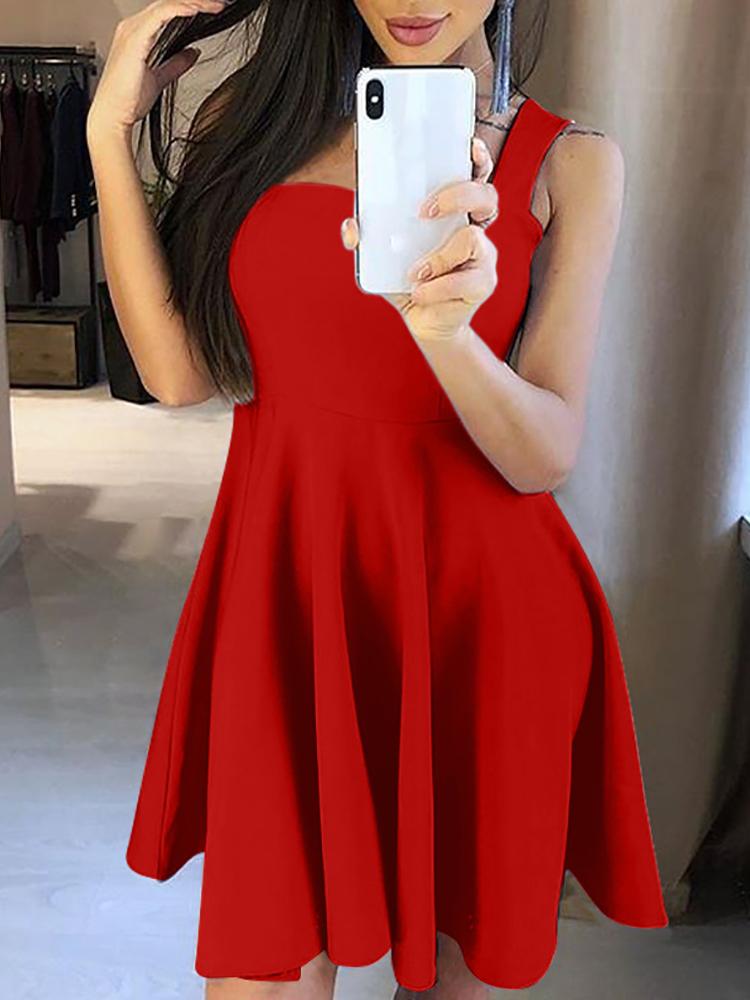 

Solid Thick Strap Pleated Mini Dress
