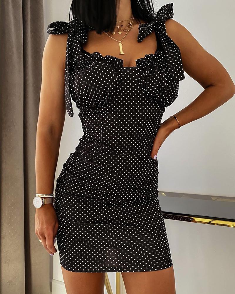 

Dot Print Thin Strap Dress, Black