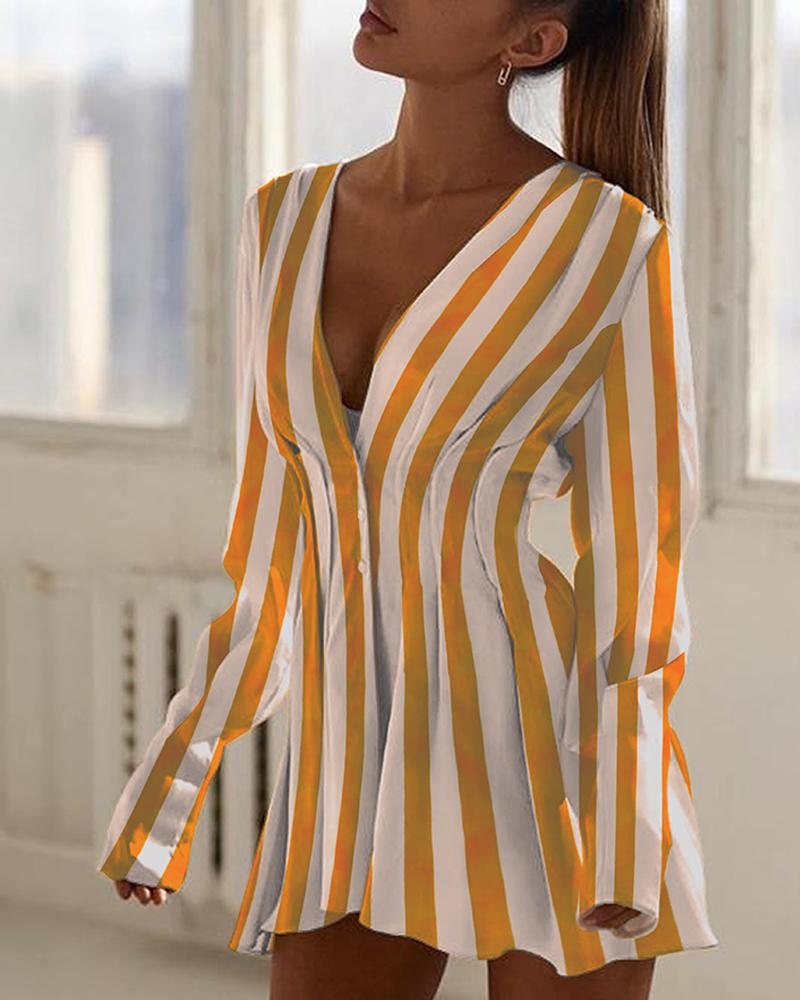 

Striped Tight Waist Ruched Skater Dress