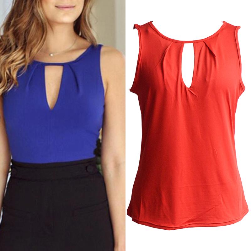 

Women'  Summer Solid Color Sleeveless Cut Out Shirt Top Blouse, Red;blue;white;black