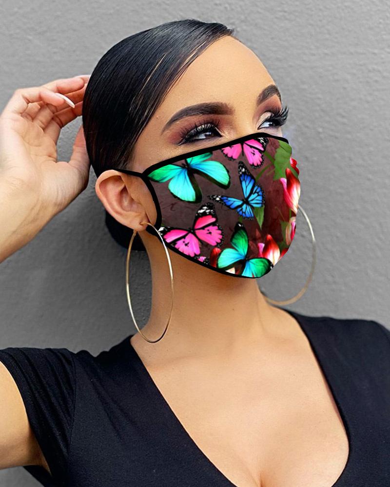 

Butterfly / Floral Print Breathable Mouth Mask Washable And Reusable, Style16