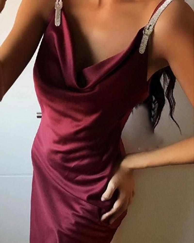 

Colorblock Spaghetti Strap Cowl Neck Bodycon Dress
