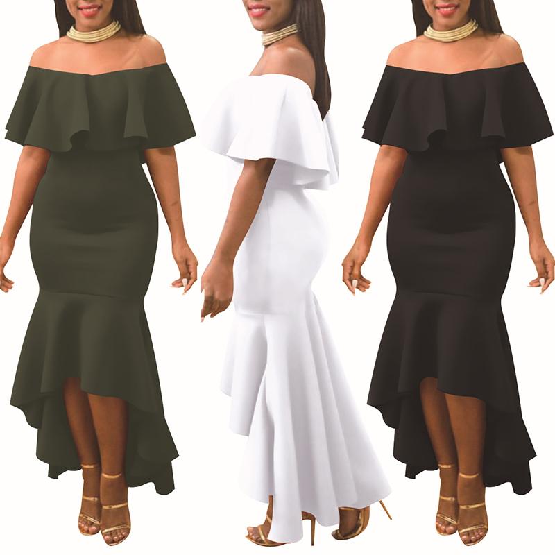

Sexy Frilled Off Shoulder Drop Hem Slinky Maxi Dress, Wine red;white;black;army green