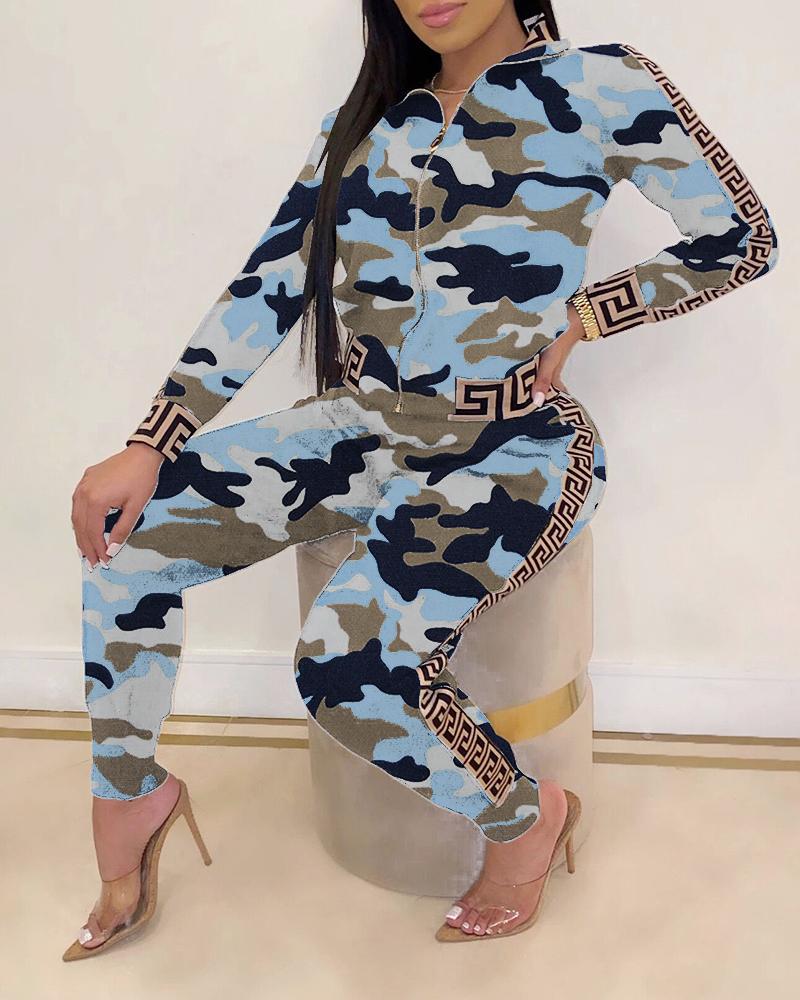 

Print Long Sleeve Top & Pant Sets, Blue