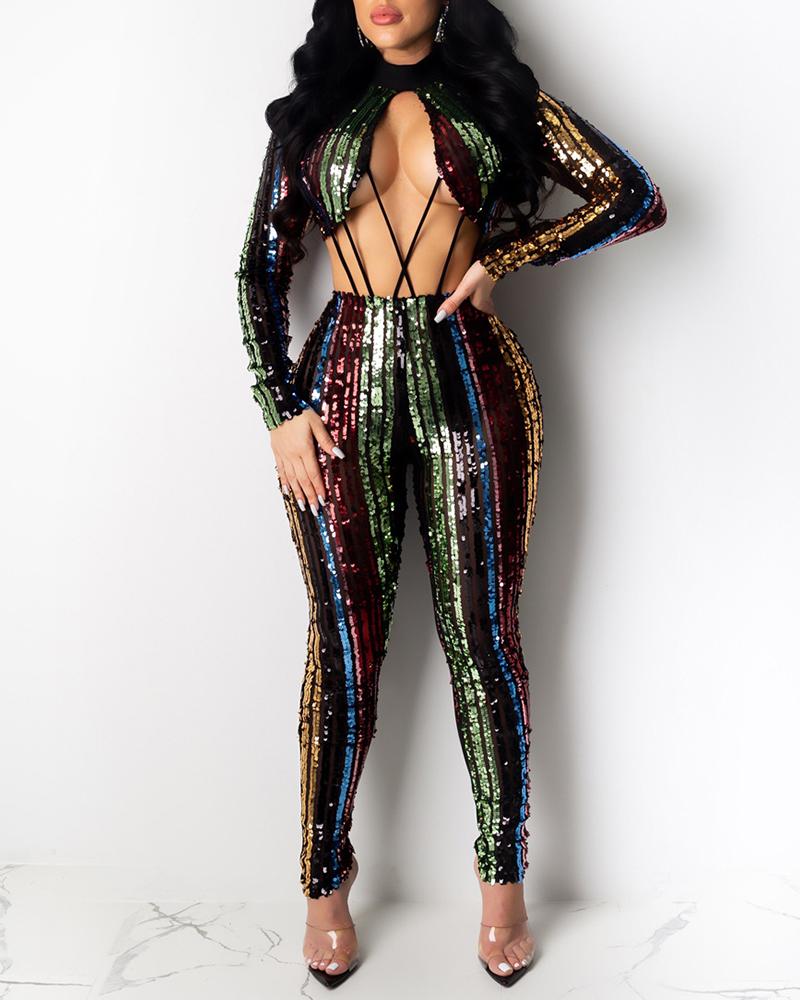 

Cut Out Design Sequins Jumpsuit, Multicolor
