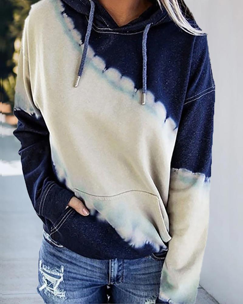

Tie Dye Print Pocket Design Hoodie, Blue