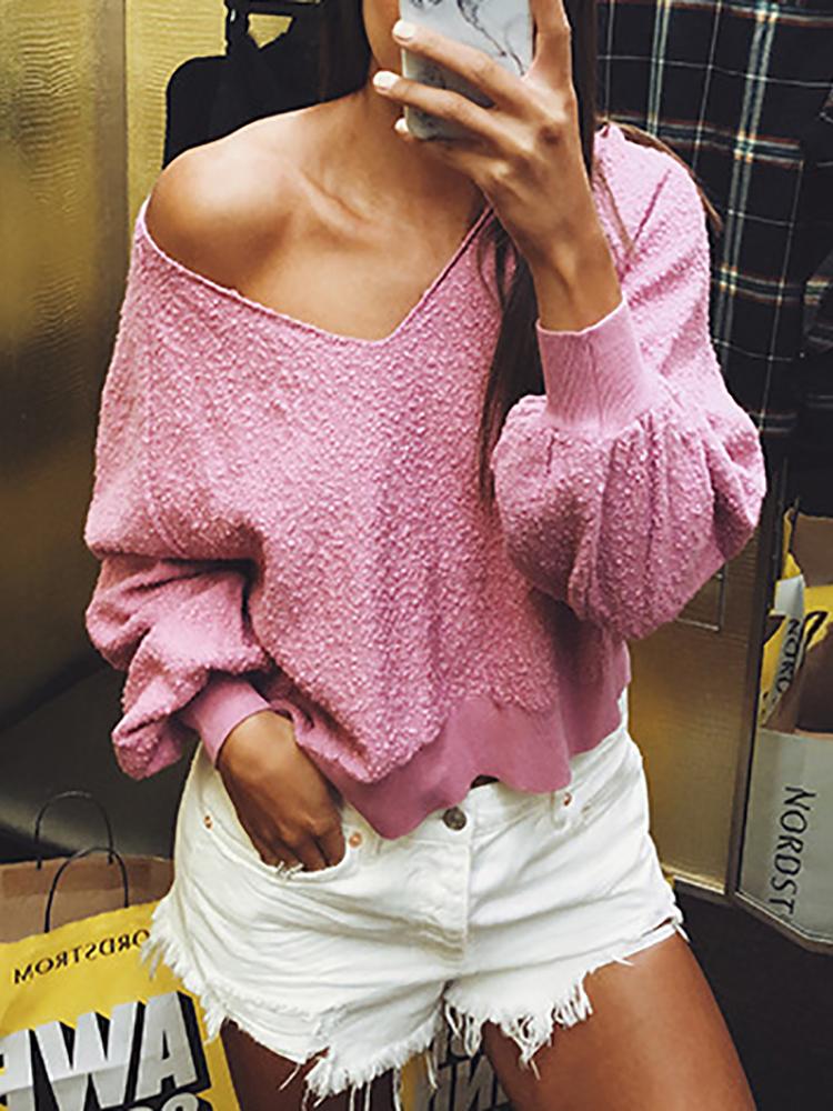 

Solid V-Neck Long Sleeve Sweater