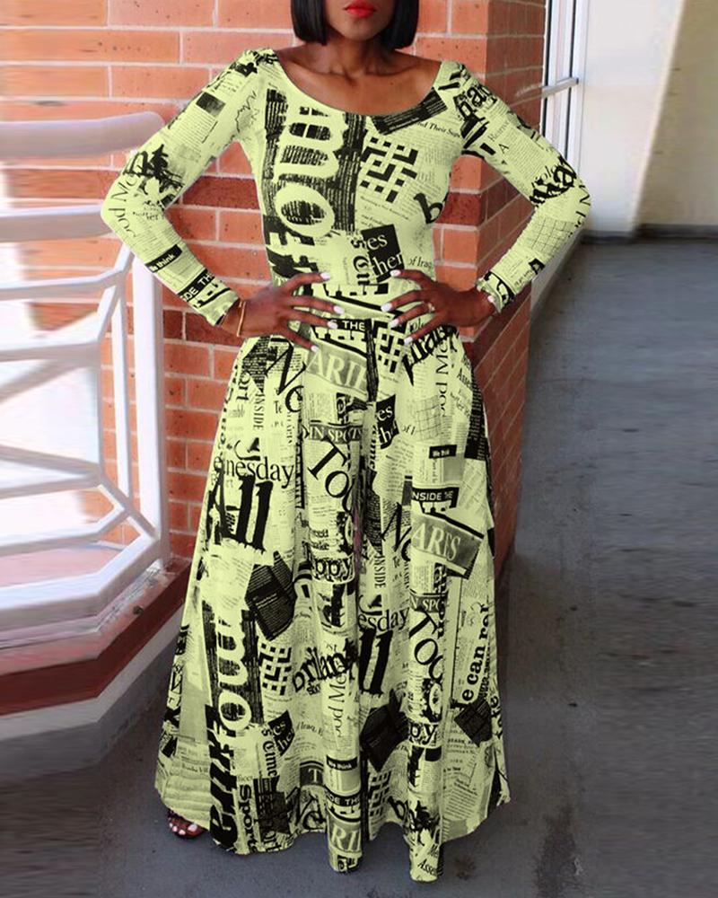 

Newspaper Print Casual Flare Leg Jumpsuit, Yellow