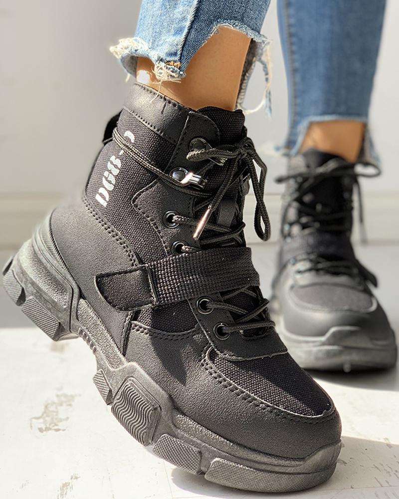 

Knitted Breathable Lace-Up Casual Boots, Black
