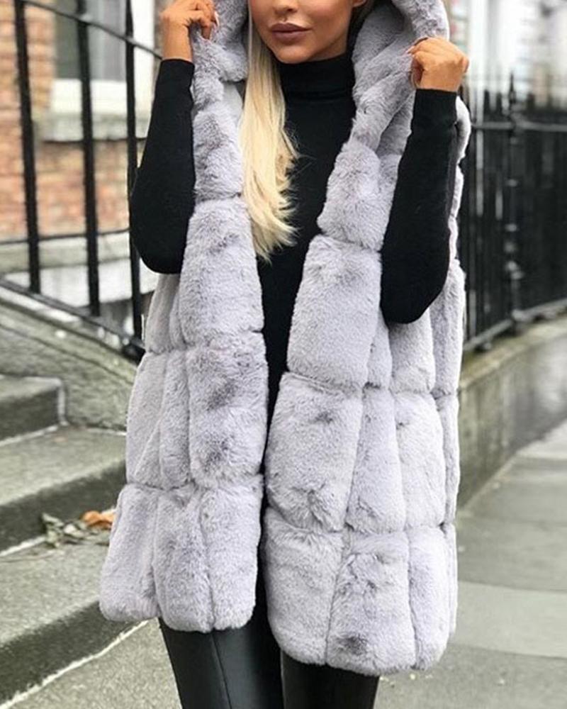 

Hooded Marshmallow Faux Fur Coat, Gray