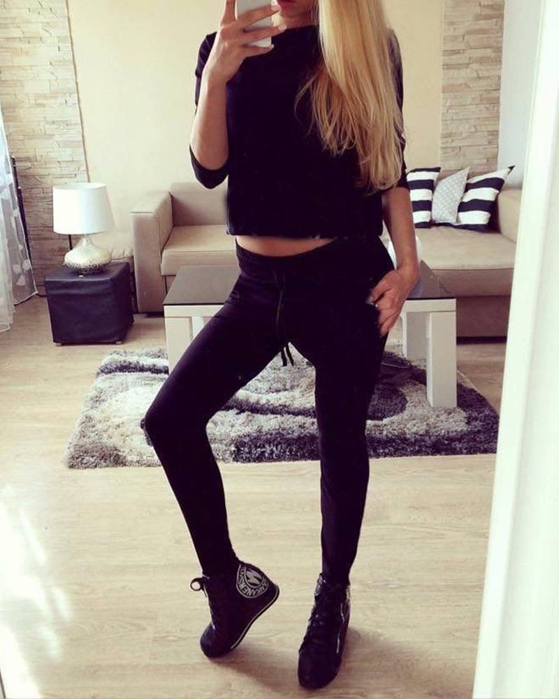 

Solid Color Top & Jogger Set, Black