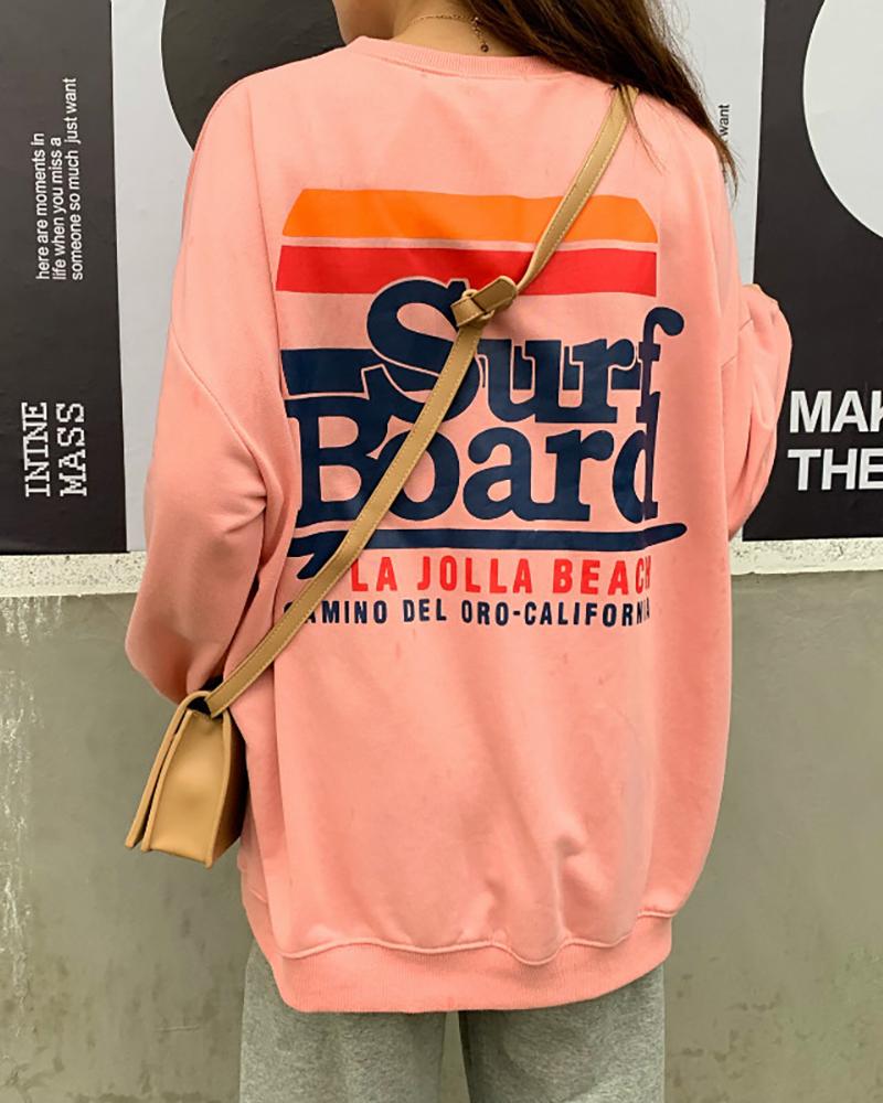 

Print Long Sleeve Round Neck Sweatshirt & Pant Set, Pink