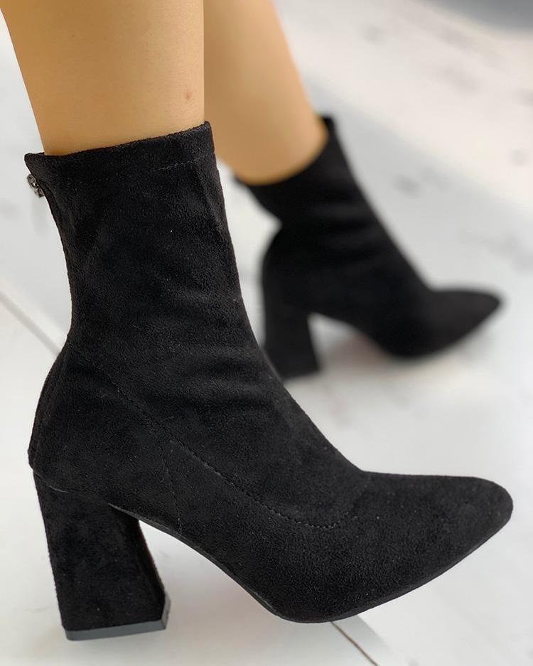 

Solid Pointed Toe Chunky Heeled Boots