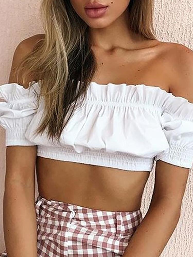 

Solid Shirring Cropped Tank Top, White