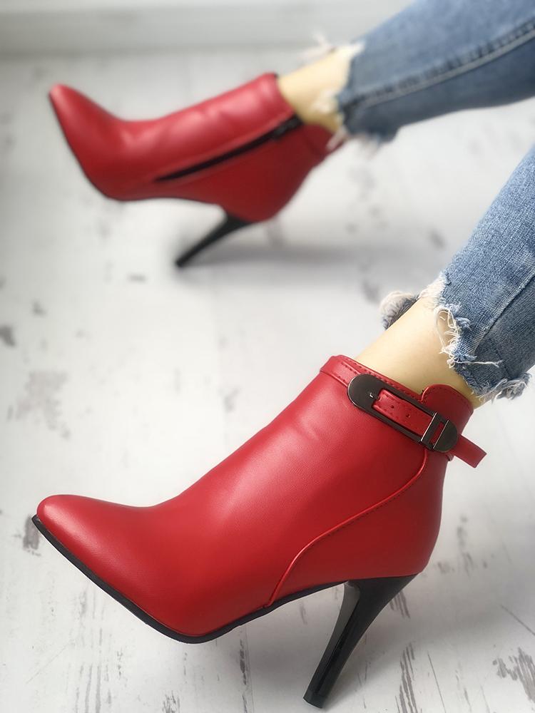 

Solid Pointed Toe Buckled Thin Heeled Boots