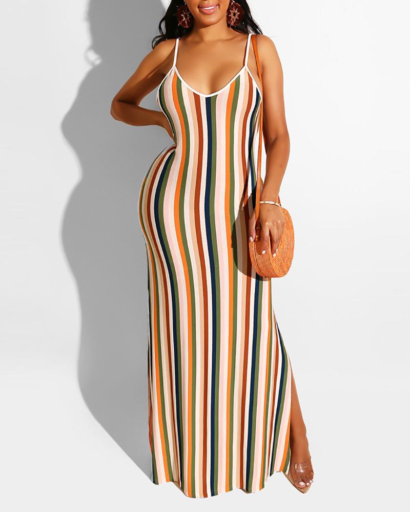 

Sling Striped Slit Maxi Dress, Multicolor