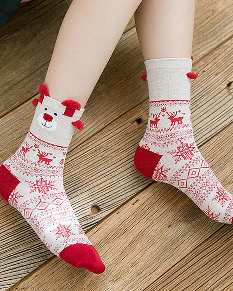 

1Pairs Christmas Aniaml Pattern Fluffy Trim Socks, Style2