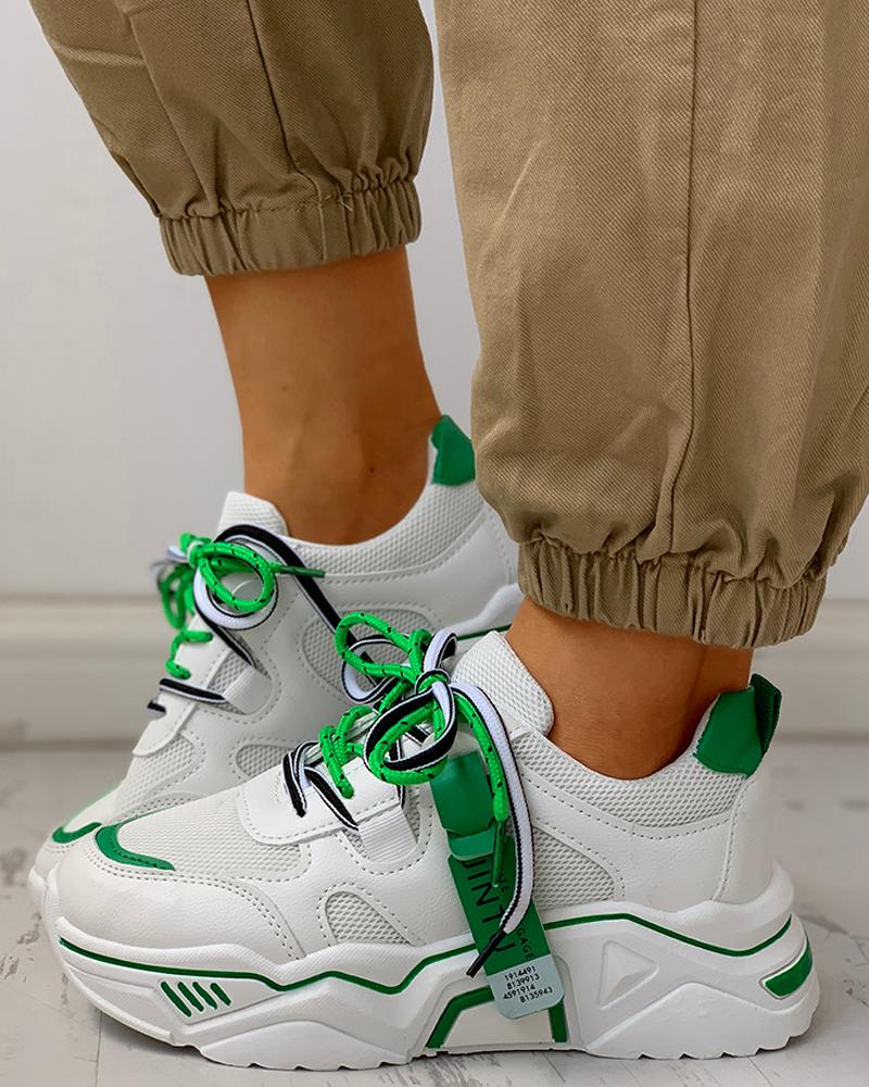 

Platforms Lace-Up Breathable Casual Sneakers, Green