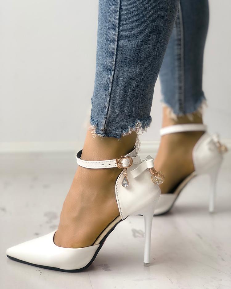 

Sexy Bowknot Ankle Strap Peep Toe High heels, White