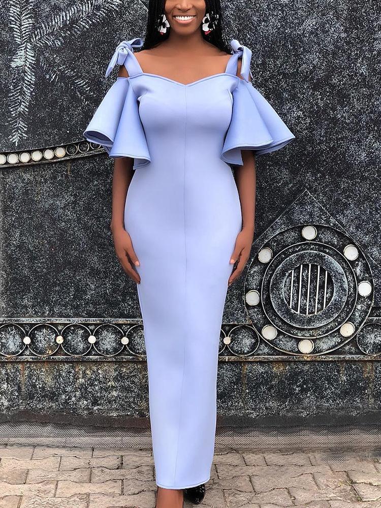 

Cold Shoulder Flounced Sleeve Bodycon Dress