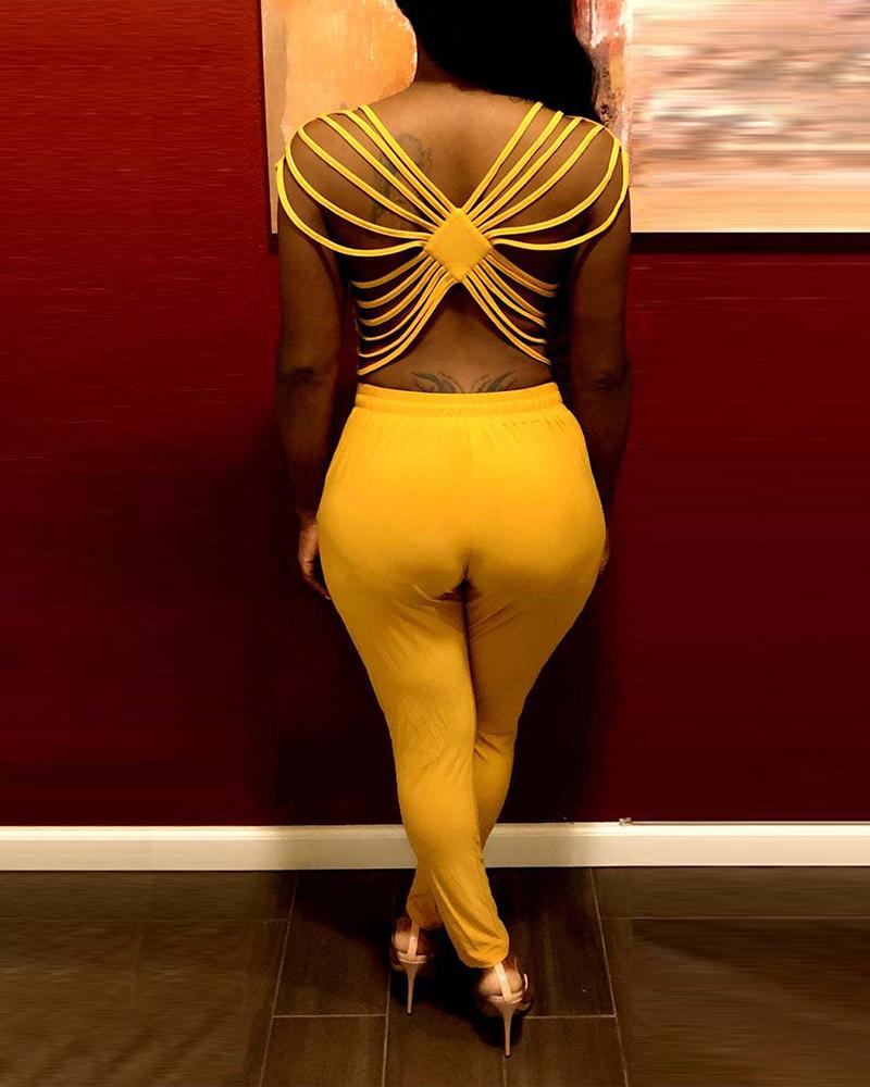 

Multi-Strap Open Back Drawstring Jumpsuit, Yellow