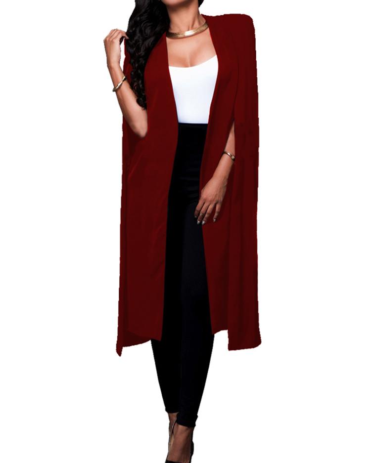 

Trendy Cape Sleeve Blazer Coat, Wine red