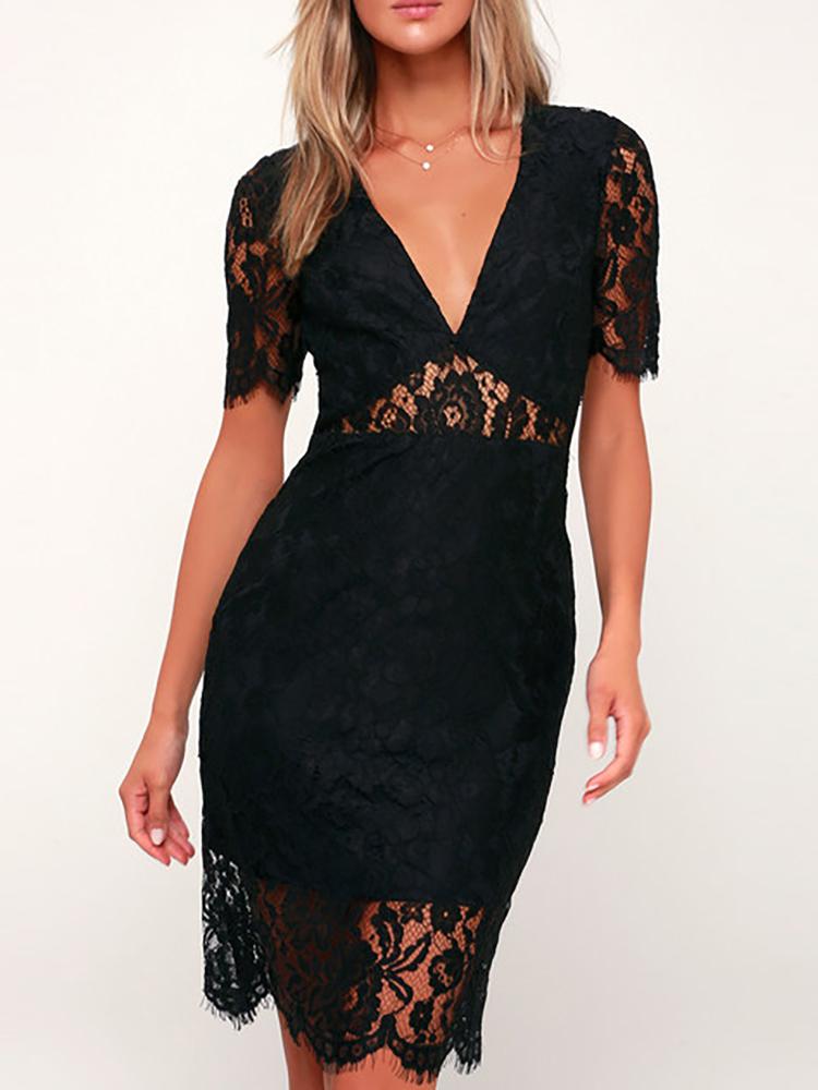 

V-Neck Eyelash Lace Open Back Dress