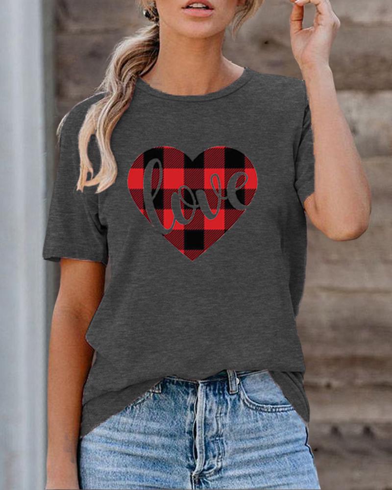 

Heart Print Short Sleeve T-shirt For Valentine' Day, Style3