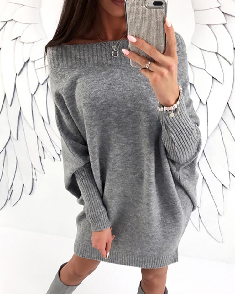 

Stylish Long Sleeve Solid Sweater Dress, Gray