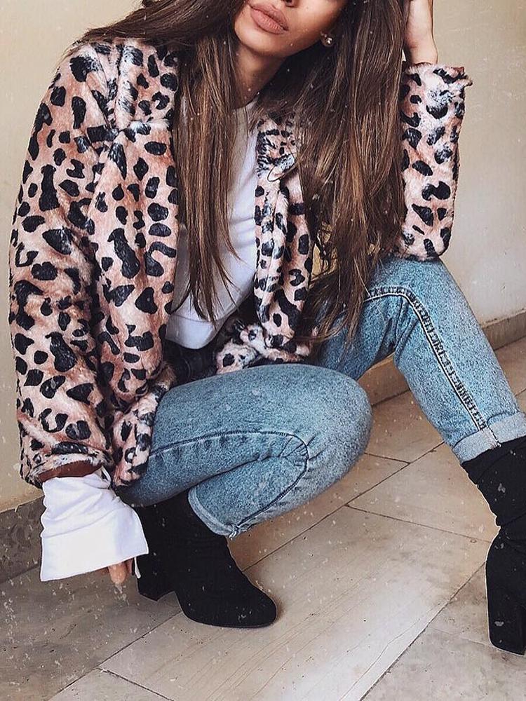 

Leopard Print Casual Faux Fur Coat