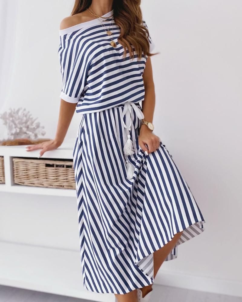 

Navy Blue Striped Top &Knot Skirt, Purplish blue