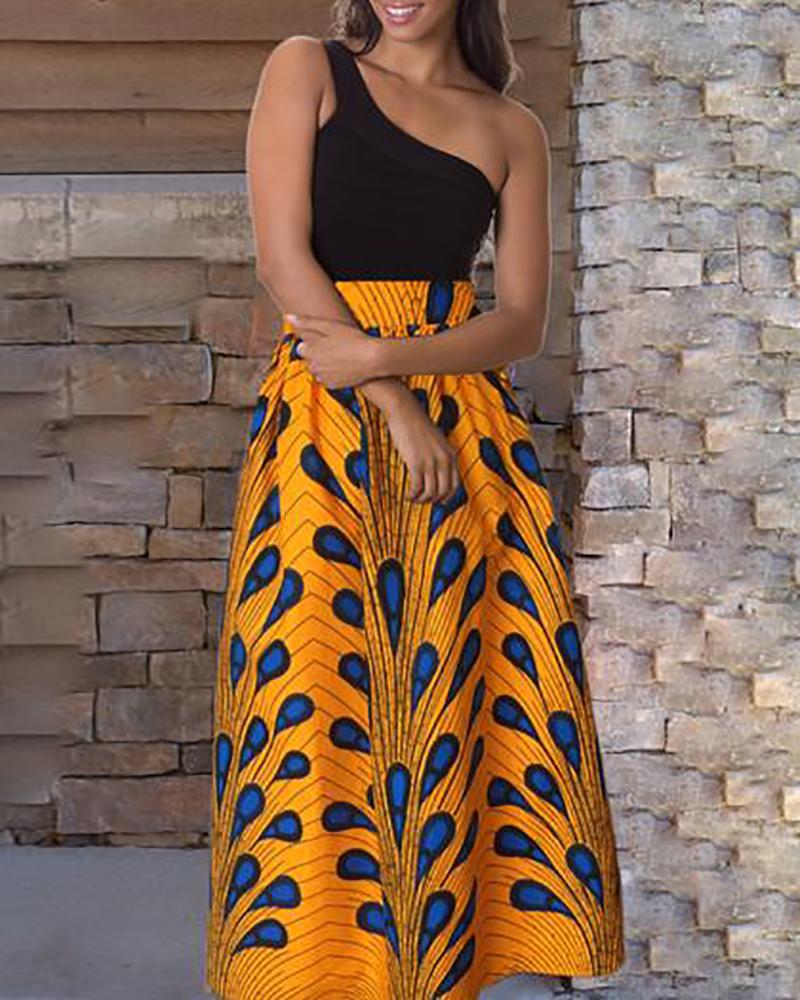 

Floral Print Tight Waist Maxi Skirt, Yellow