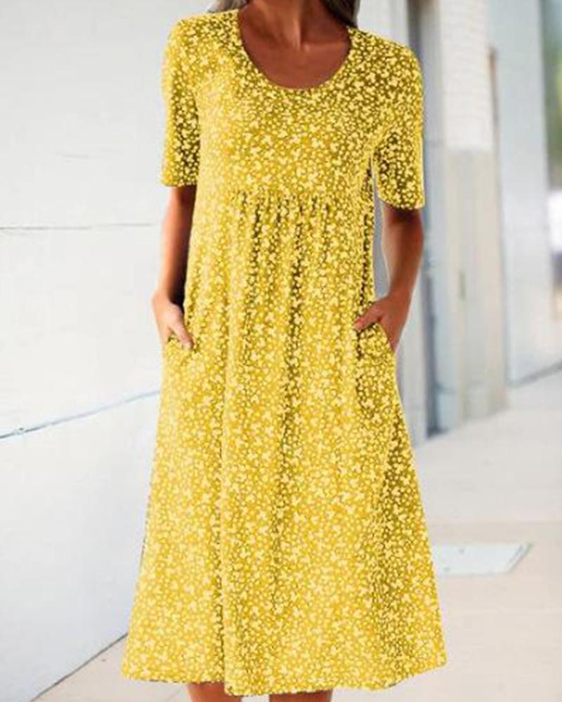 

Floral Dot Midi Dress With Side Pockets, Yellow
