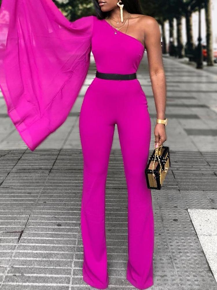 

One Shoulder Bell Sleeve Jumpsuit, Purple
