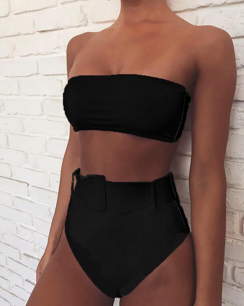 

Print High Waist Bikini Set, Black