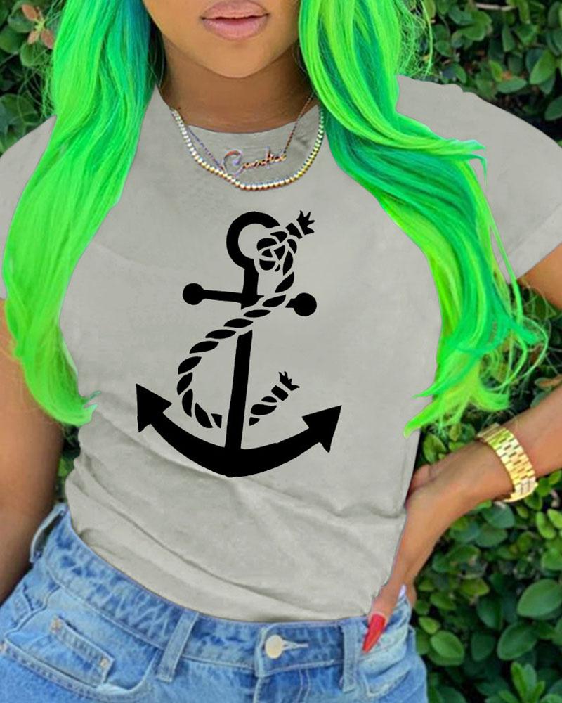 

Boat Anchor Rope Print Casual T-shirt, Gray