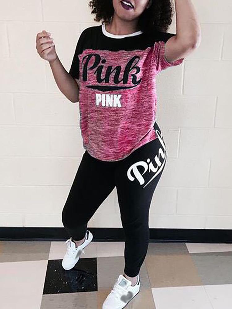 

Contrast Color Letter Print T-shirt & Pants
