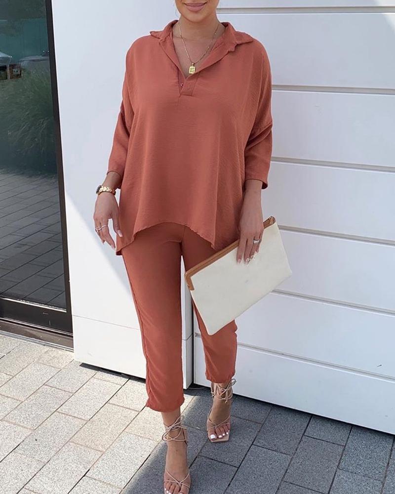 

Solid Long Sleeve Suit Sets, Brown