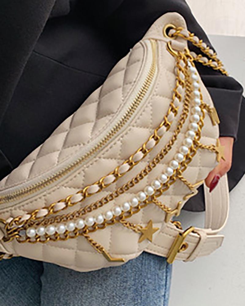 

Letter Chain Decor Zip Front Fanny Pack, Beige