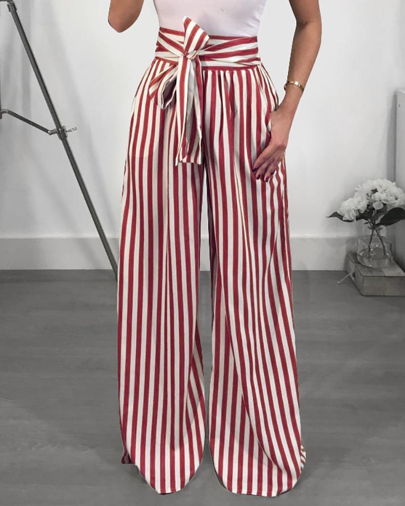 

Stripes High Waist Flared Pants, Red