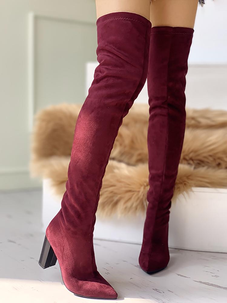 

Pointed Toe Over The Knee Boots, Red