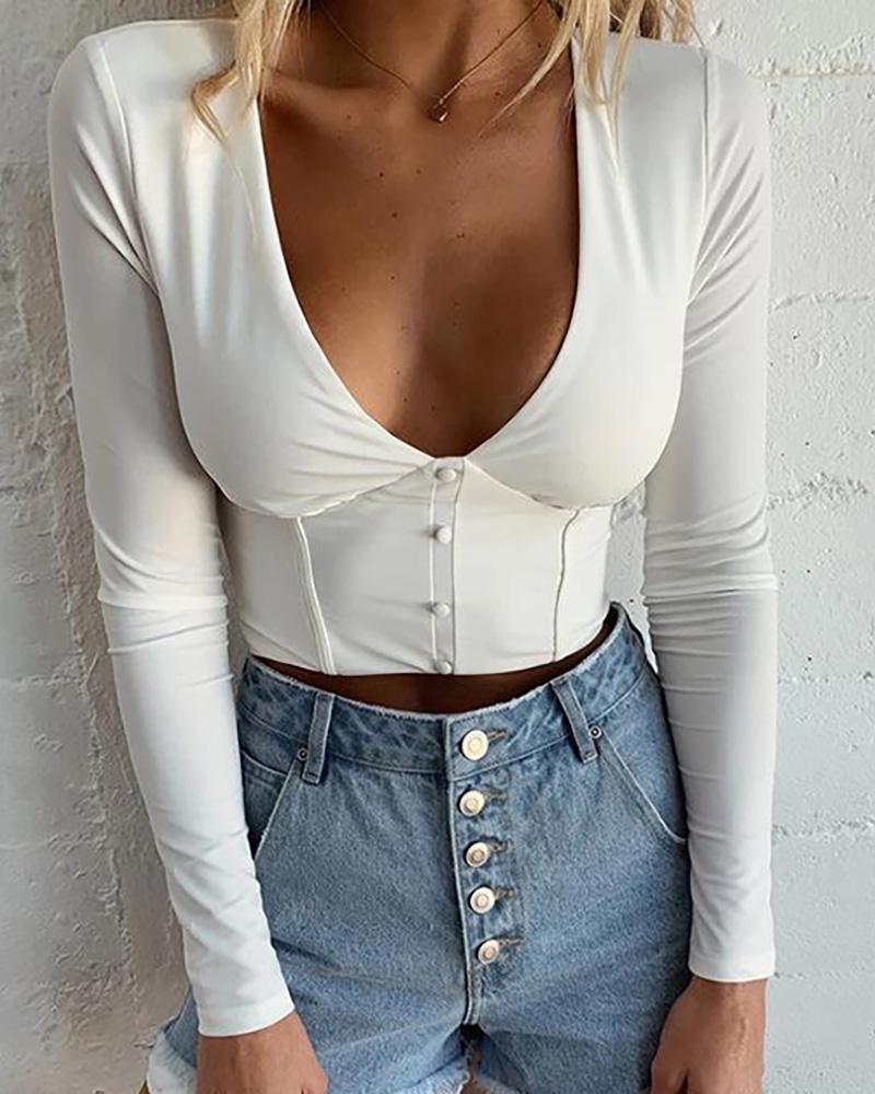 

Deep-V Open Back Corset Crop Top, White
